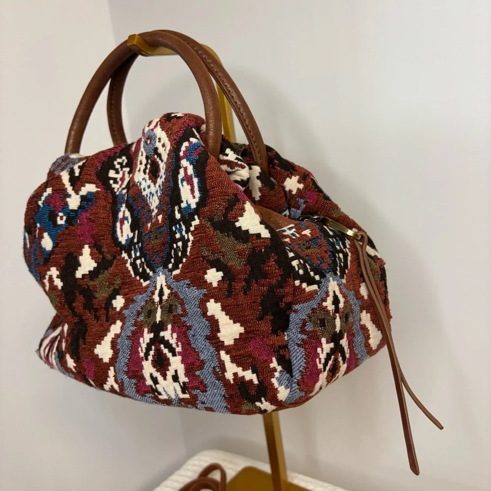 Hobo Darling Small Satchel Damask Tapestry Fabric and Leather Women's Bag